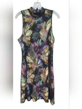 Karen Kane Feather-Inspired Abstract Print Mock Neck Dress | Size Large